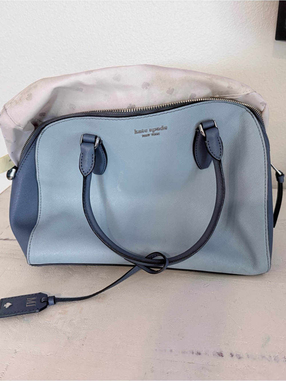kate spade Two-Tone Light Blue Leather Handbag - Picture 2 of 8